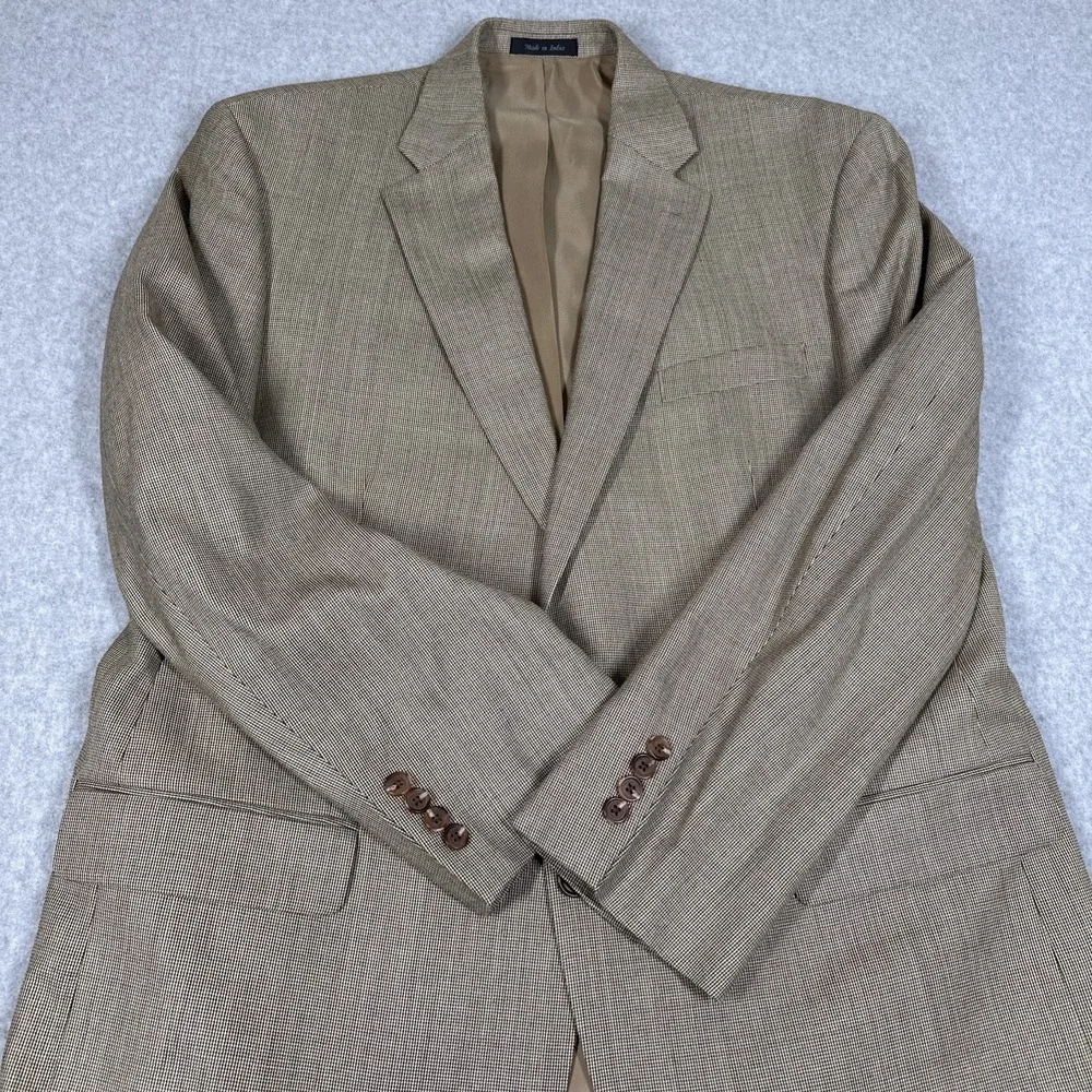 Lauren Ralph Lauren Men's 46L Houndstooth Silk‎ Wool Blend Blazer Tan Sport Coat